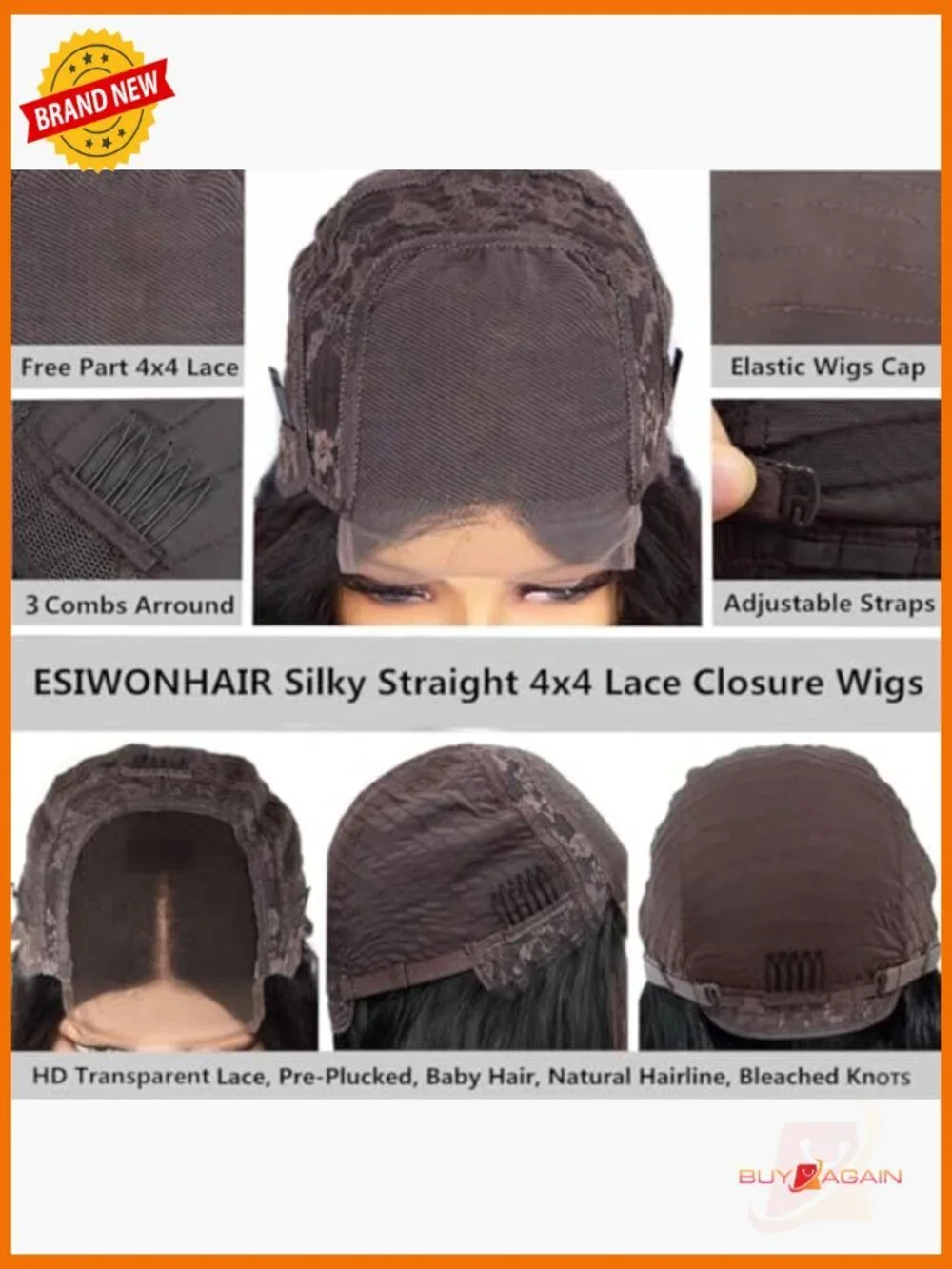 Glueless Lace Front Wig Brazilian Virgin Human Hair 24Inch 4x4 Closure